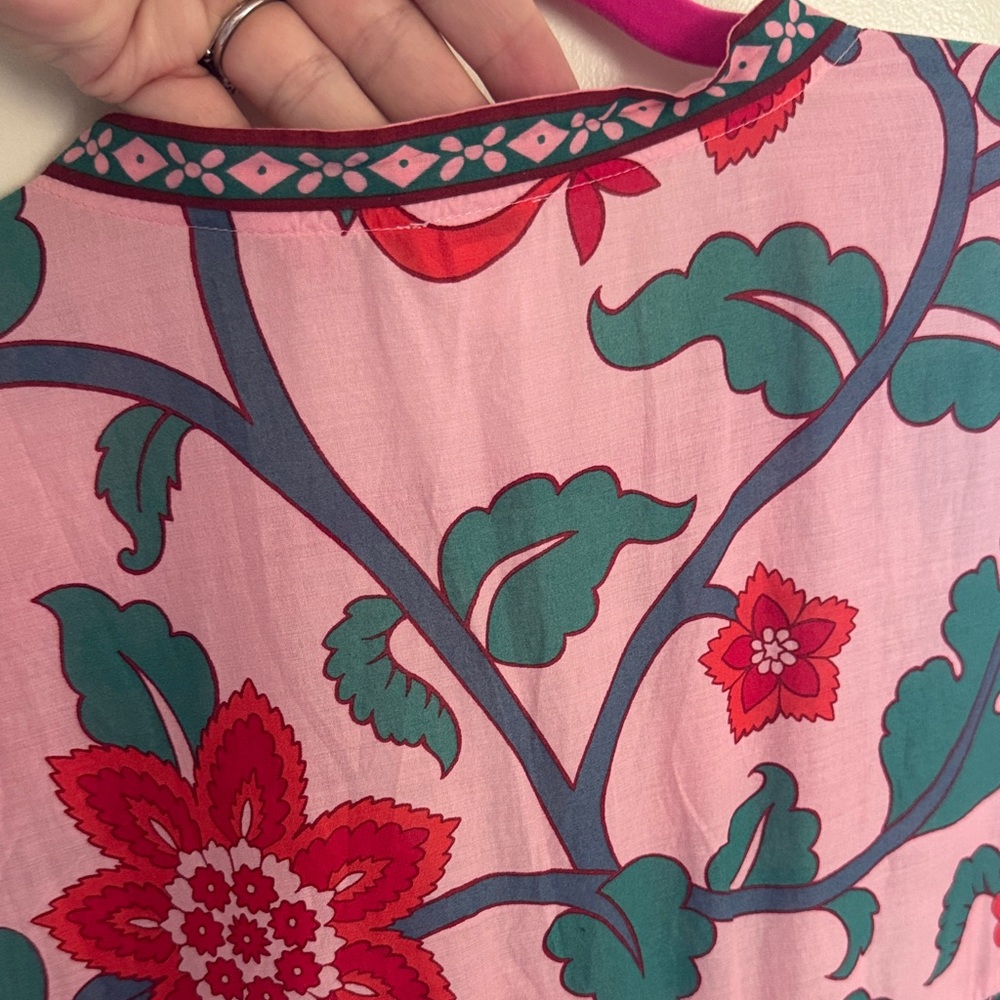 Jcrew Beachwear Floral Pink and Green V-neck Tunic Dress / Cover up - Picture 7 of 9